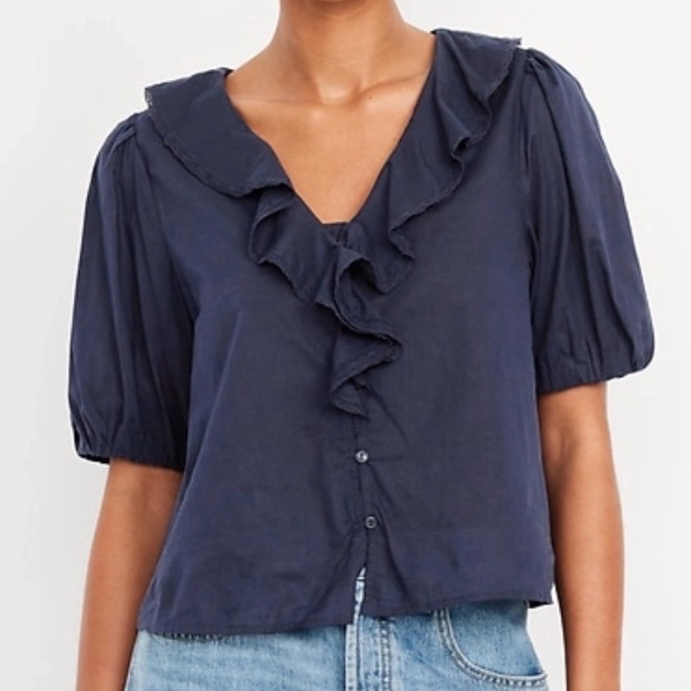 Old Navy Dark Blue Ruffle Blouse